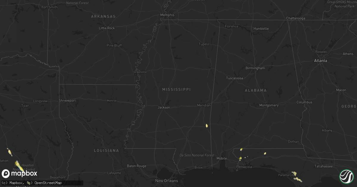 Hail map in Mississippi on May 23, 2023