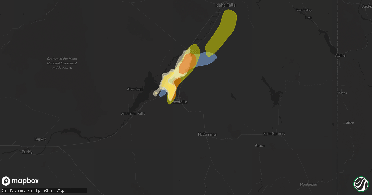 Hail map in Pocatello, ID on May 23, 2023