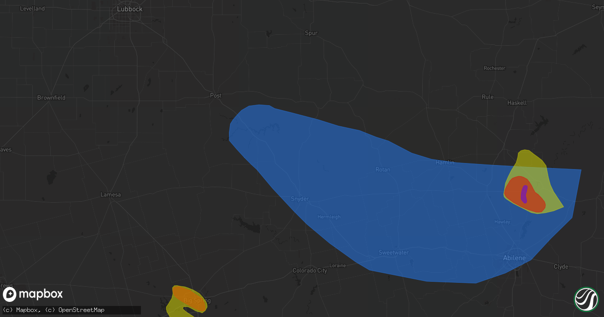 Hail map in Snyder, TX on May 23, 2023