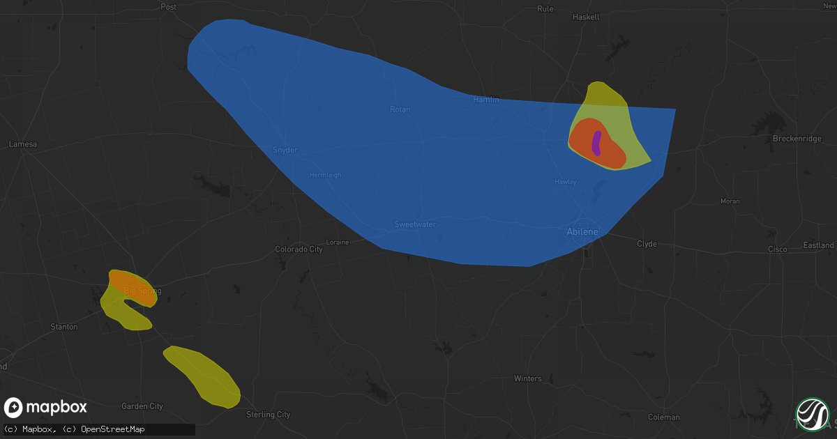 Hail map in Sweetwater, TX on May 23, 2023