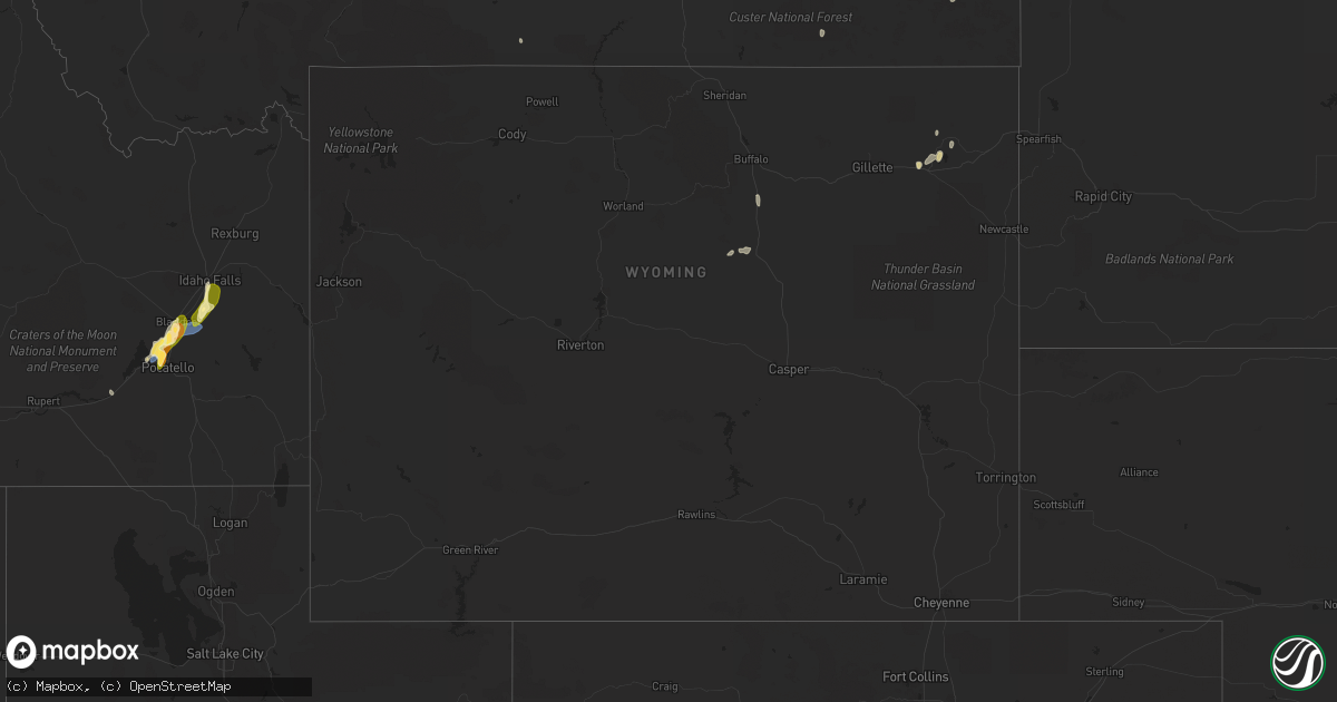 Hail map in Wyoming on May 23, 2023