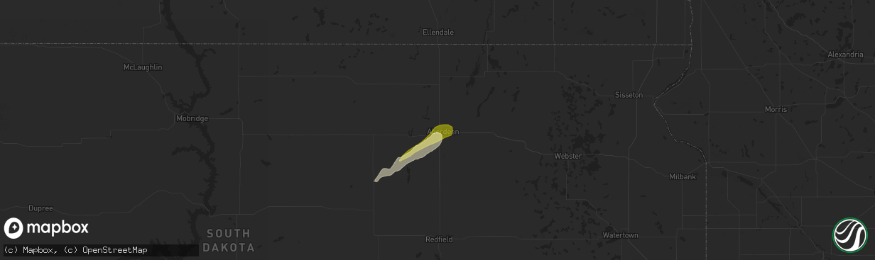 Hail map in Aberdeen, SD on May 23, 2024