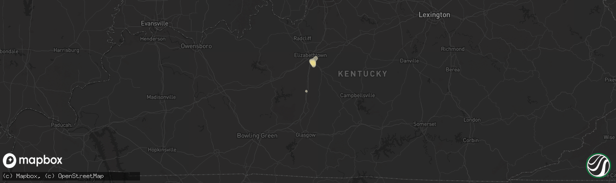 Hail map in Bonnieville, KY on May 23, 2024