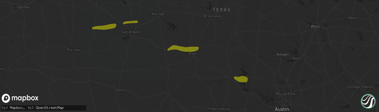 Hail map in Brady, TX on May 23, 2024
