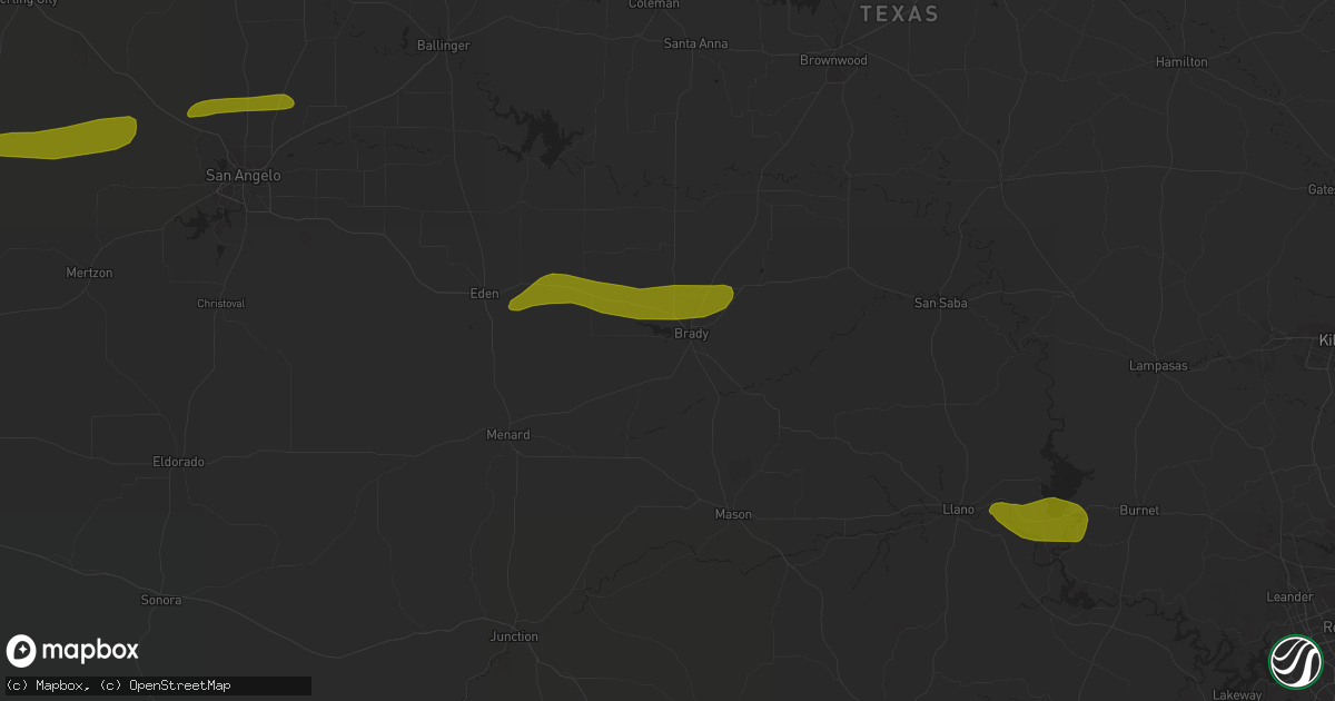 Hail map in Brady, TX on May 23, 2024