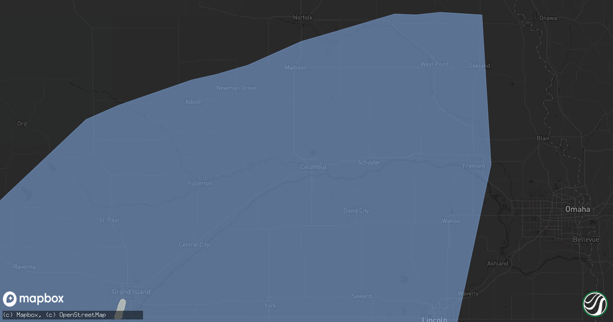 Hail map in Columbus, NE on May 23, 2024