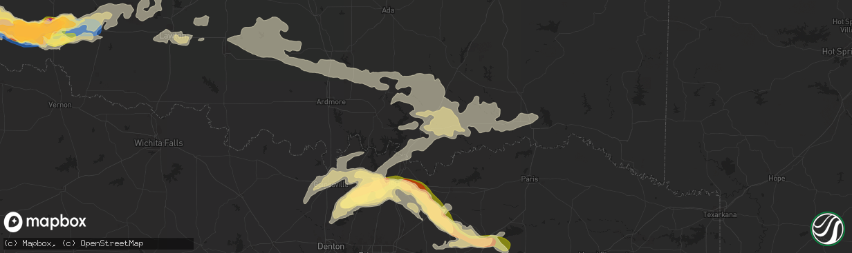 Hail map in Durant, OK on May 23, 2024