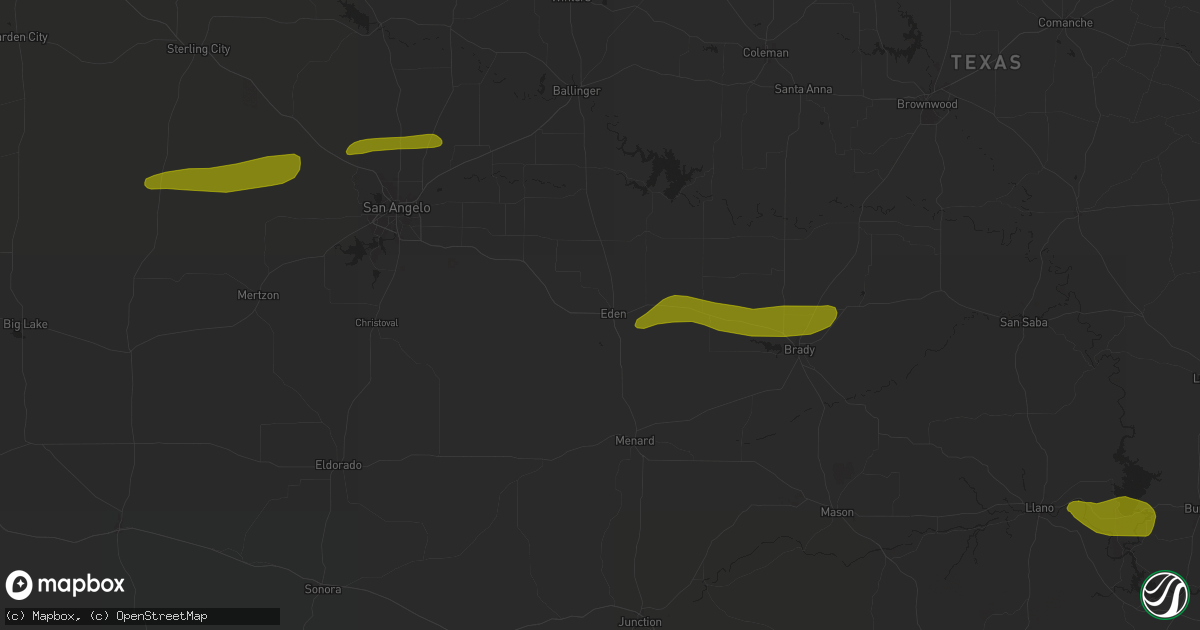 Hail map in Eden, TX on May 23, 2024