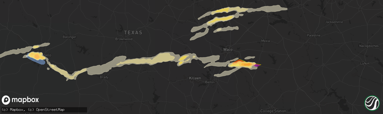 Hail map in Gatesville, TX on May 23, 2024