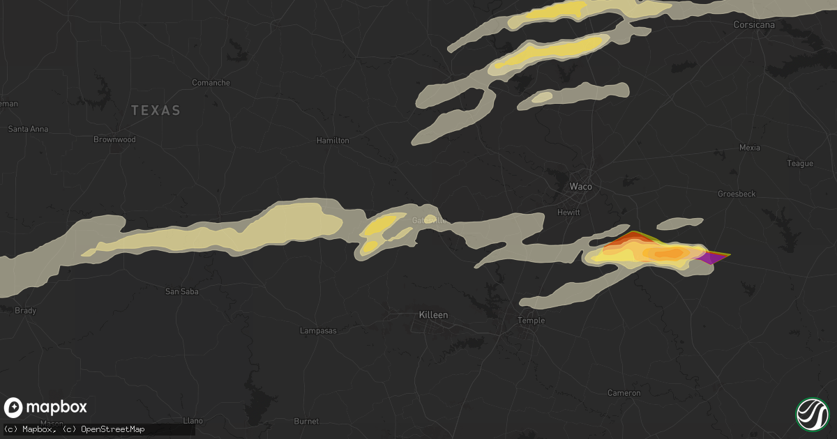 Hail map in Gatesville, TX on May 23, 2024