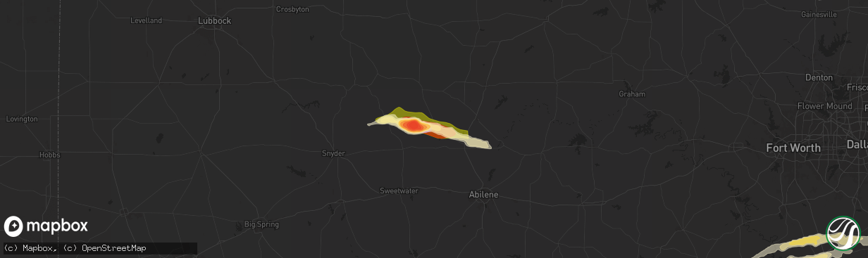 Hail map in Hamlin, TX on May 23, 2024