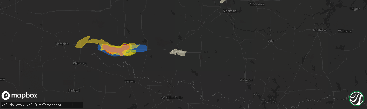 Hail map in Lawton, OK on May 23, 2024