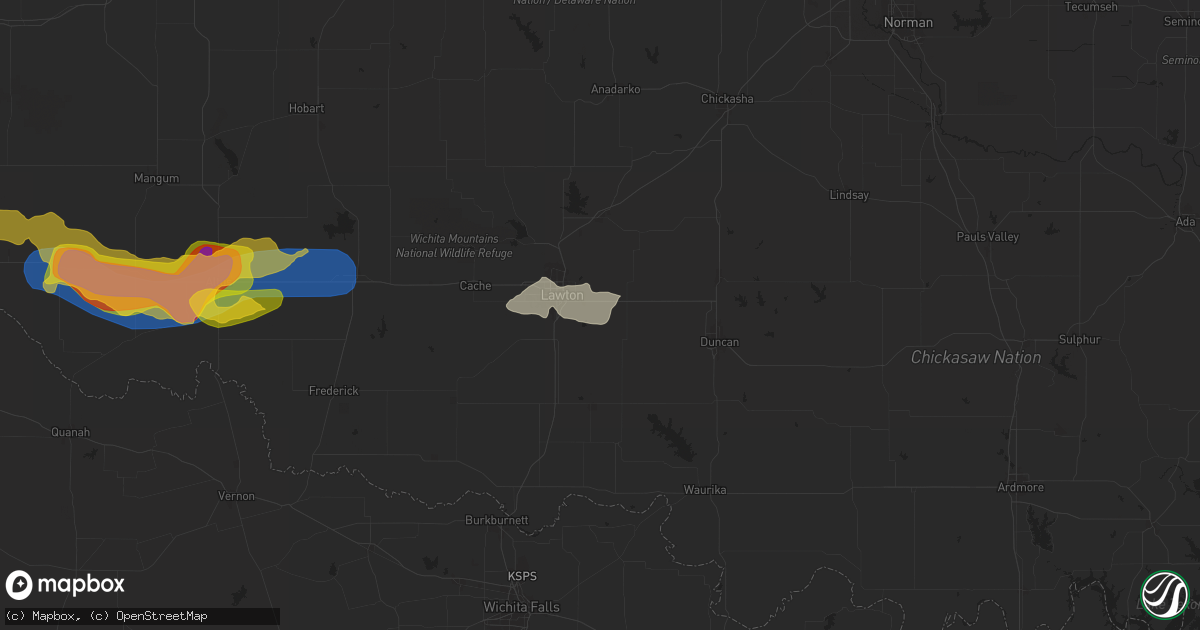 Hail map in Lawton, OK on May 23, 2024