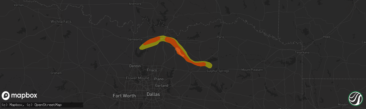 Hail map in Leonard, TX on May 23, 2024