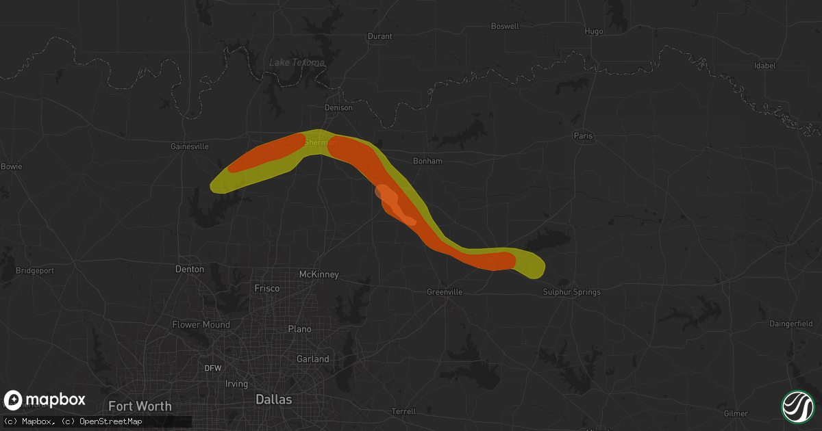 Hail map in Leonard, TX on May 23, 2024