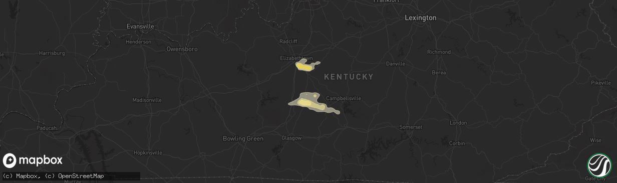 Hail map in Magnolia, KY on May 23, 2024