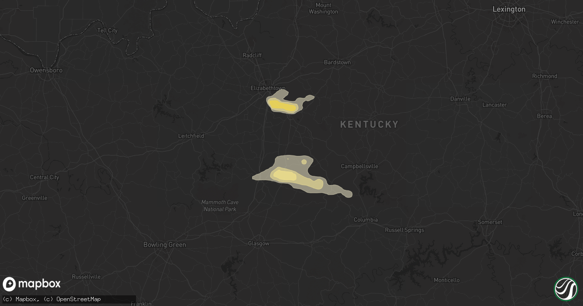 Hail map in Magnolia, KY on May 23, 2024