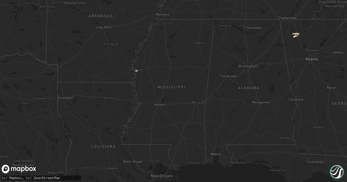 Hail map in Mississippi on May 23, 2024
