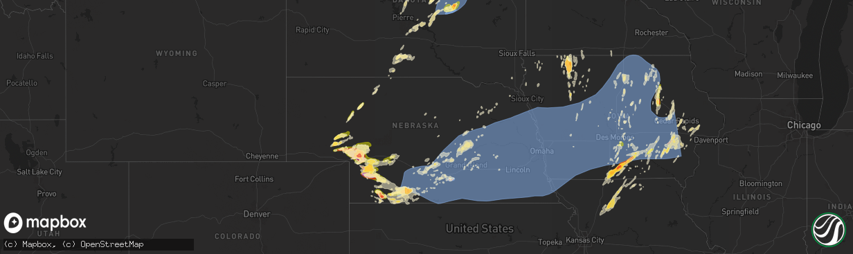 Hail map in Nebraska on May 23, 2024