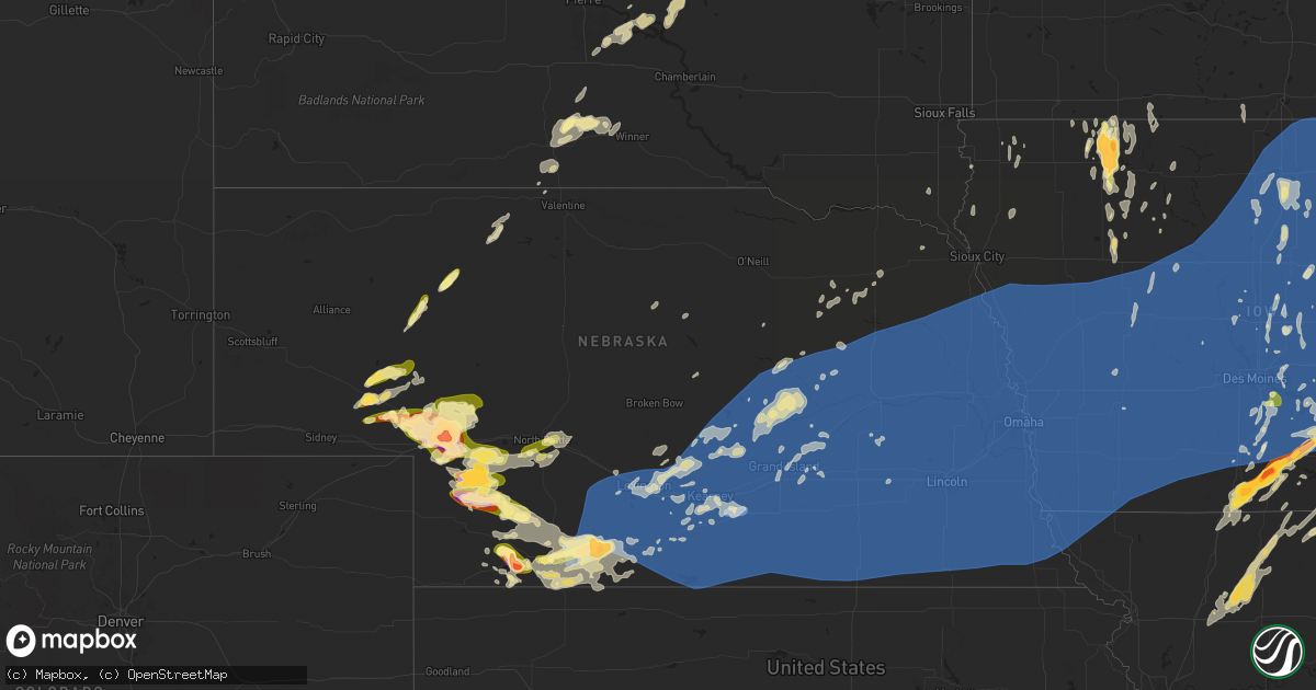 Hail map in Nebraska on May 23, 2024