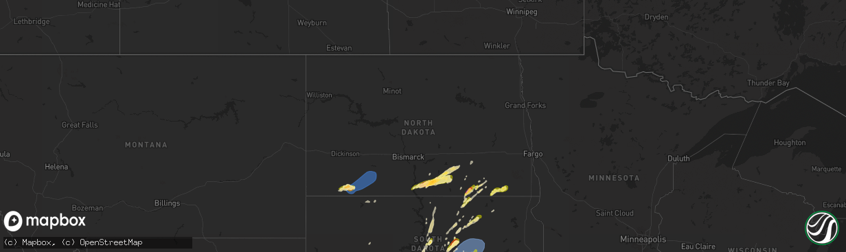 Hail map in North Dakota on May 23, 2024