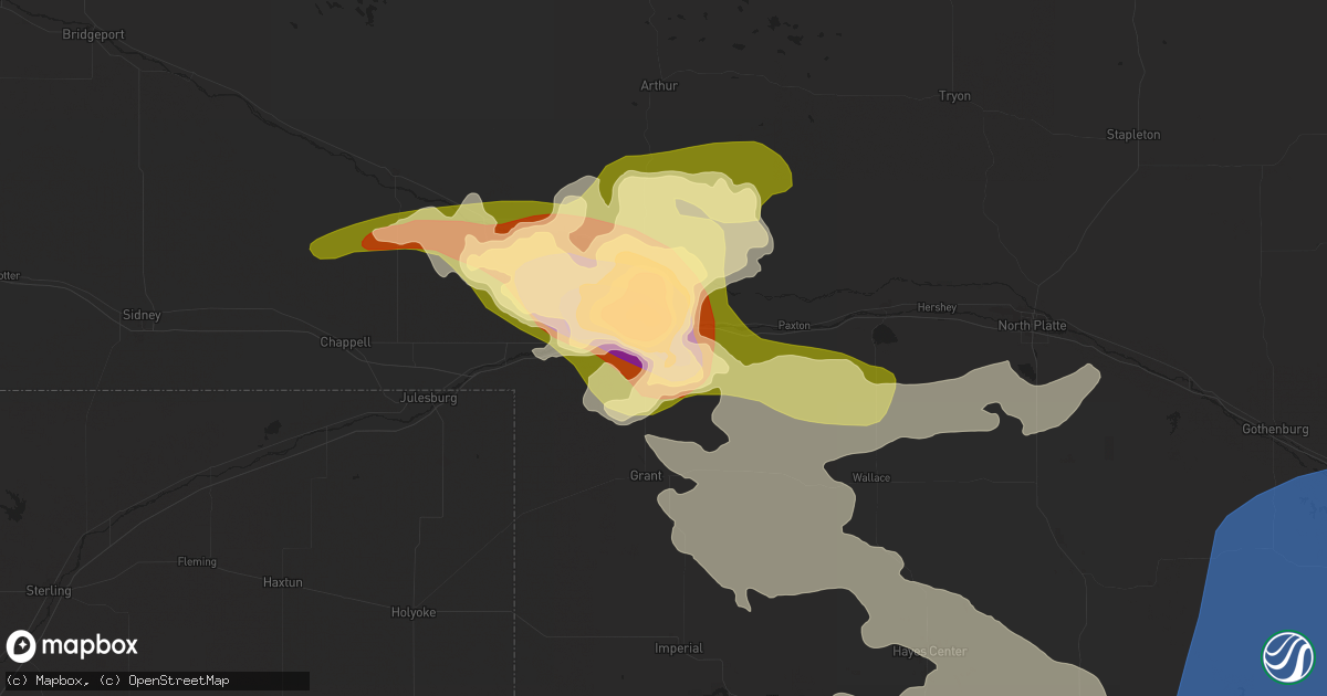 Hail map in Ogallala, NE on May 23, 2024