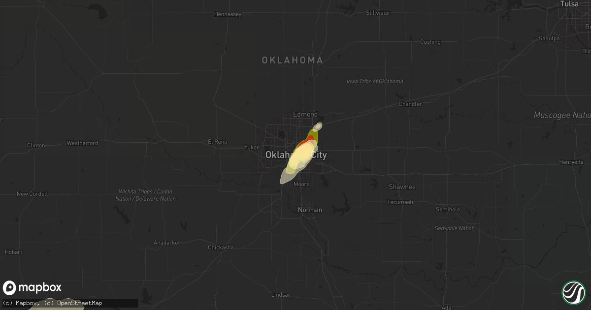 Hail map in Oklahoma City, OK on May 23, 2024