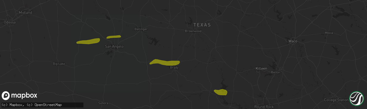 Hail map in Rochelle, TX on May 23, 2024