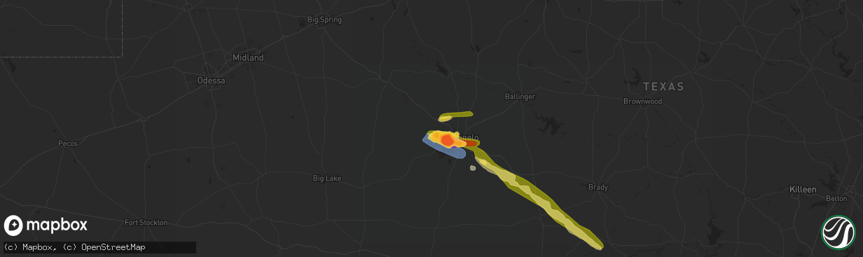 Hail map in San Angelo, TX on May 23, 2024