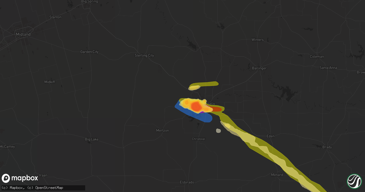 Hail map in San Angelo, TX on May 23, 2024