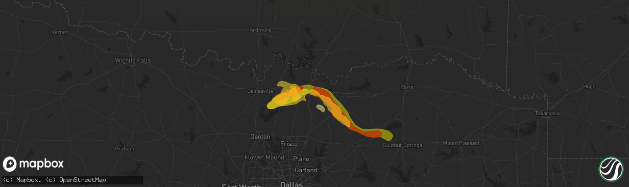 Hail map in Sherman, TX on May 23, 2024