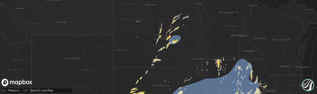 Hail map in South Dakota on May 23, 2024