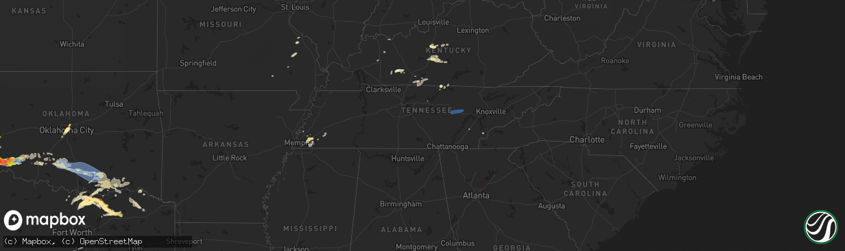 Hail map in Tennessee on May 23, 2024