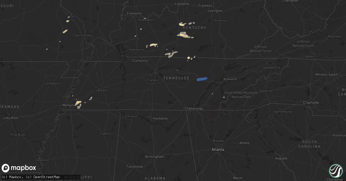 Hail map in Tennessee on May 23, 2024
