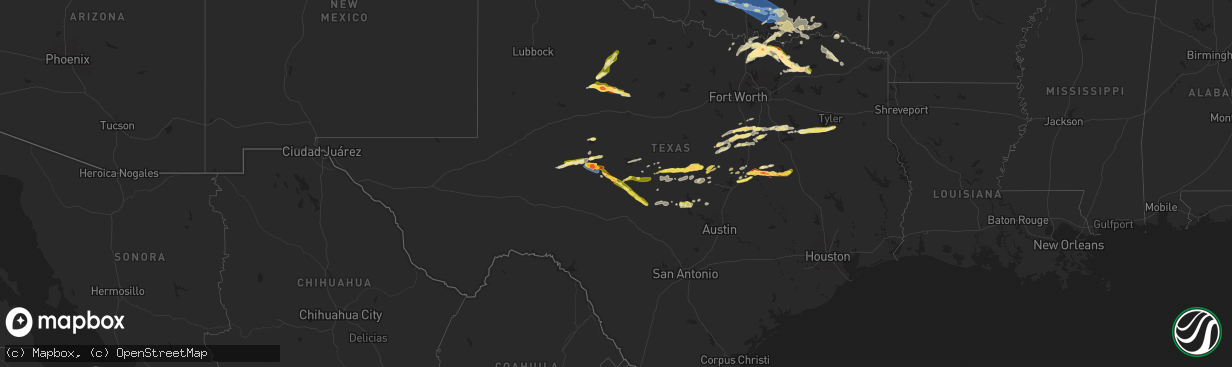 Hail map in Texas on May 23, 2024