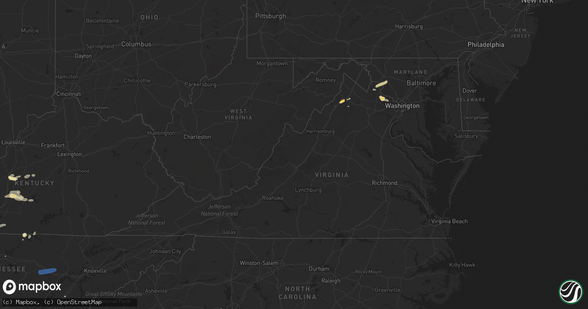 Hail map in Virginia on May 23, 2024