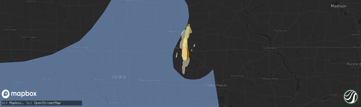 Hail map in Waterloo, IA on May 23, 2024