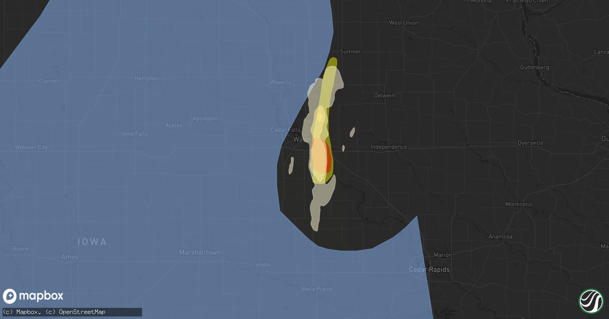 Hail map in Waterloo, IA on May 23, 2024