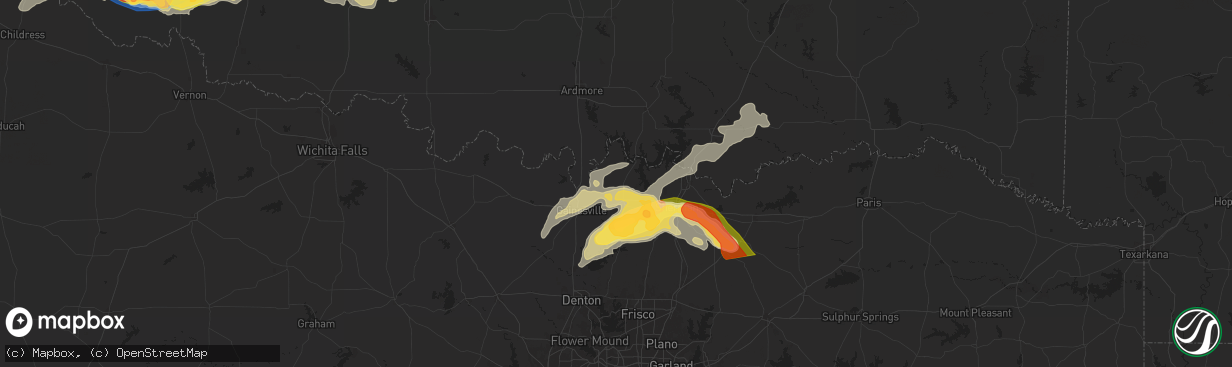 Hail map in Whitesboro, TX on May 23, 2024