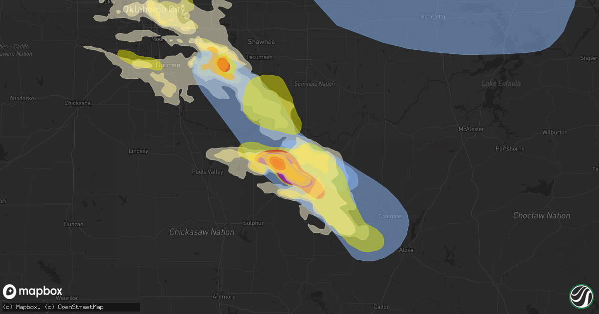 Hail map in Ada, OK on May 23, 2025