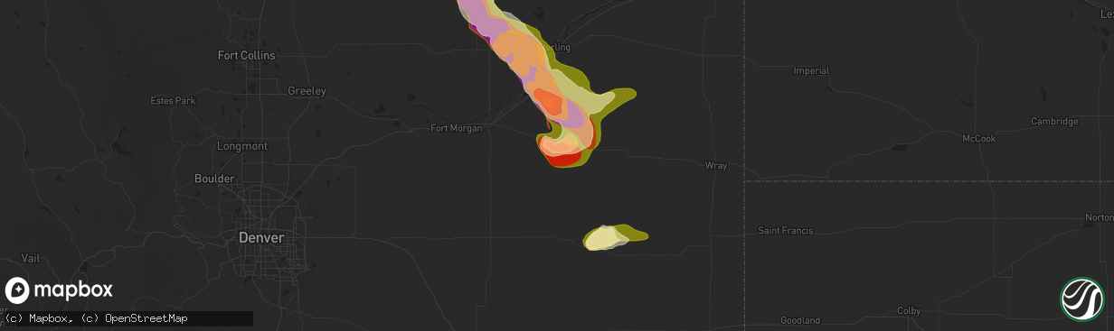 Hail map in Akron, CO on May 23, 2025
