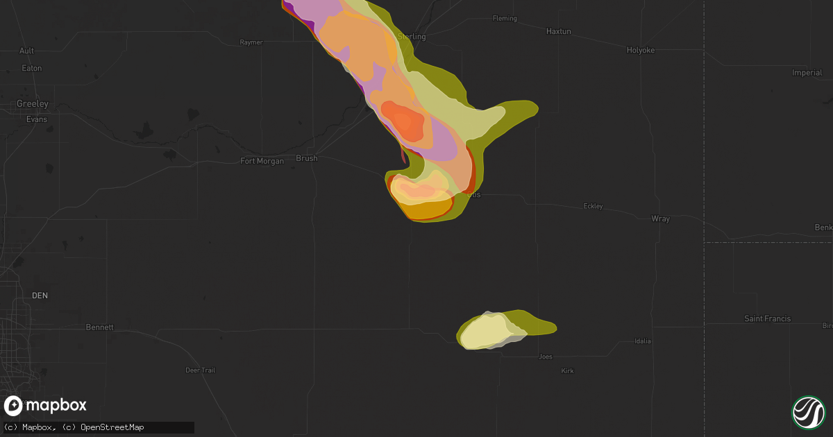 Hail map in Akron, CO on May 23, 2025