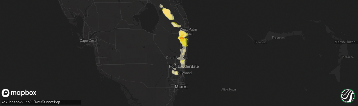 Hail map in Boca Raton, FL on May 23, 2025