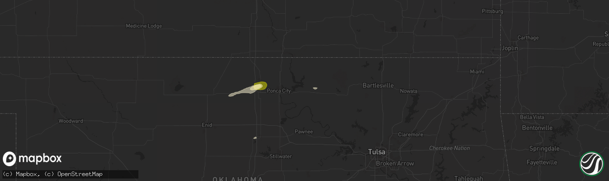 Hail map in Burbank, OK on May 23, 2025