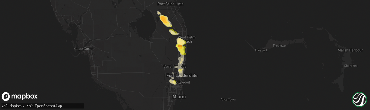 Hail map in Delray Beach, FL on May 23, 2025