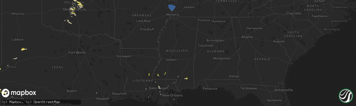 Hail map in Mississippi on May 23, 2025