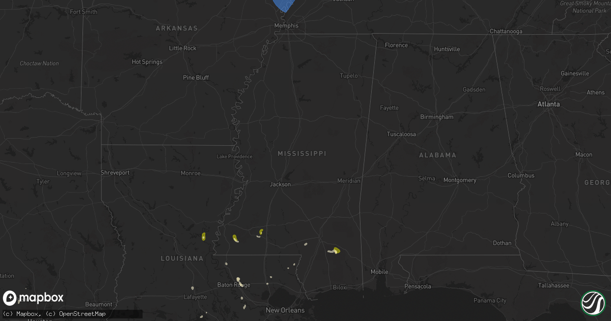 Hail map in Mississippi on May 23, 2025