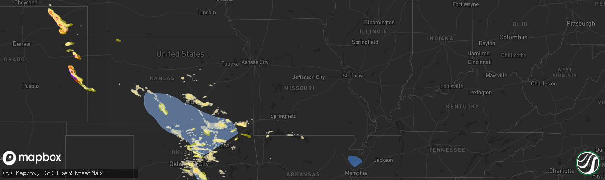 Hail map in Missouri on May 23, 2025