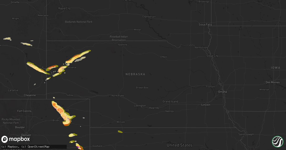 Hail map in Nebraska on May 23, 2025