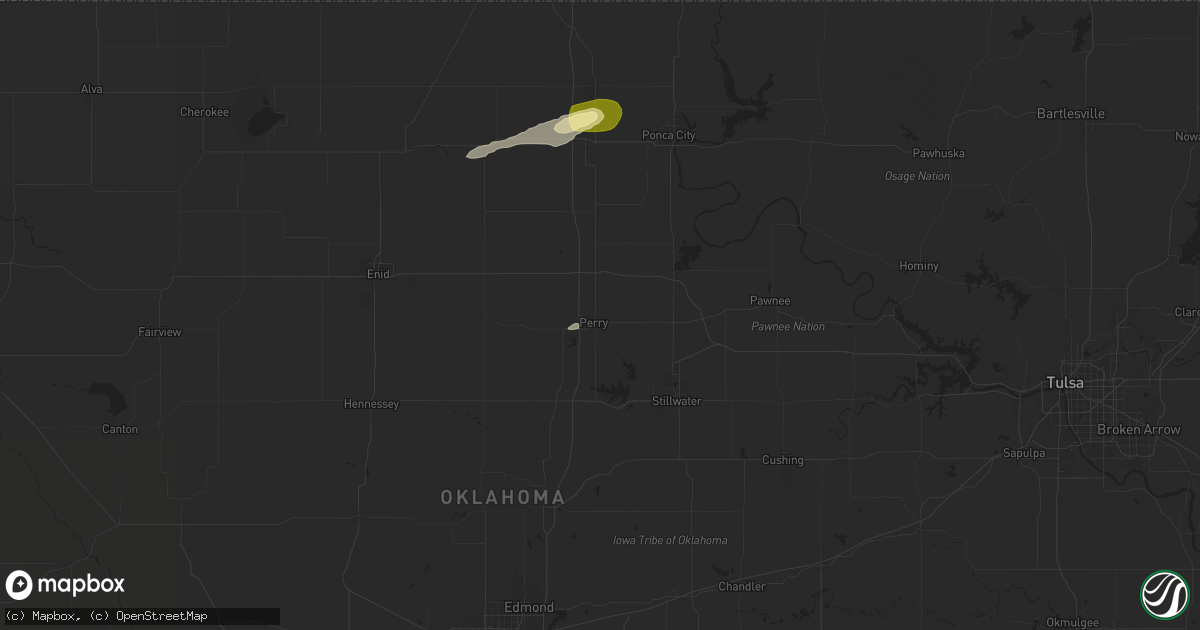 Hail map in Perry, OK on May 23, 2025